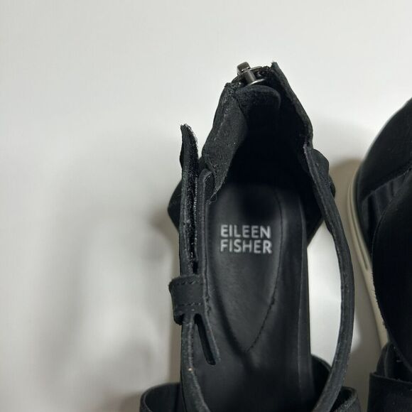 Eileen Fisher Women's Sport Sneaker Sandals Size 7.5 Black Leather Zip Strappy - Picture 4 of 12